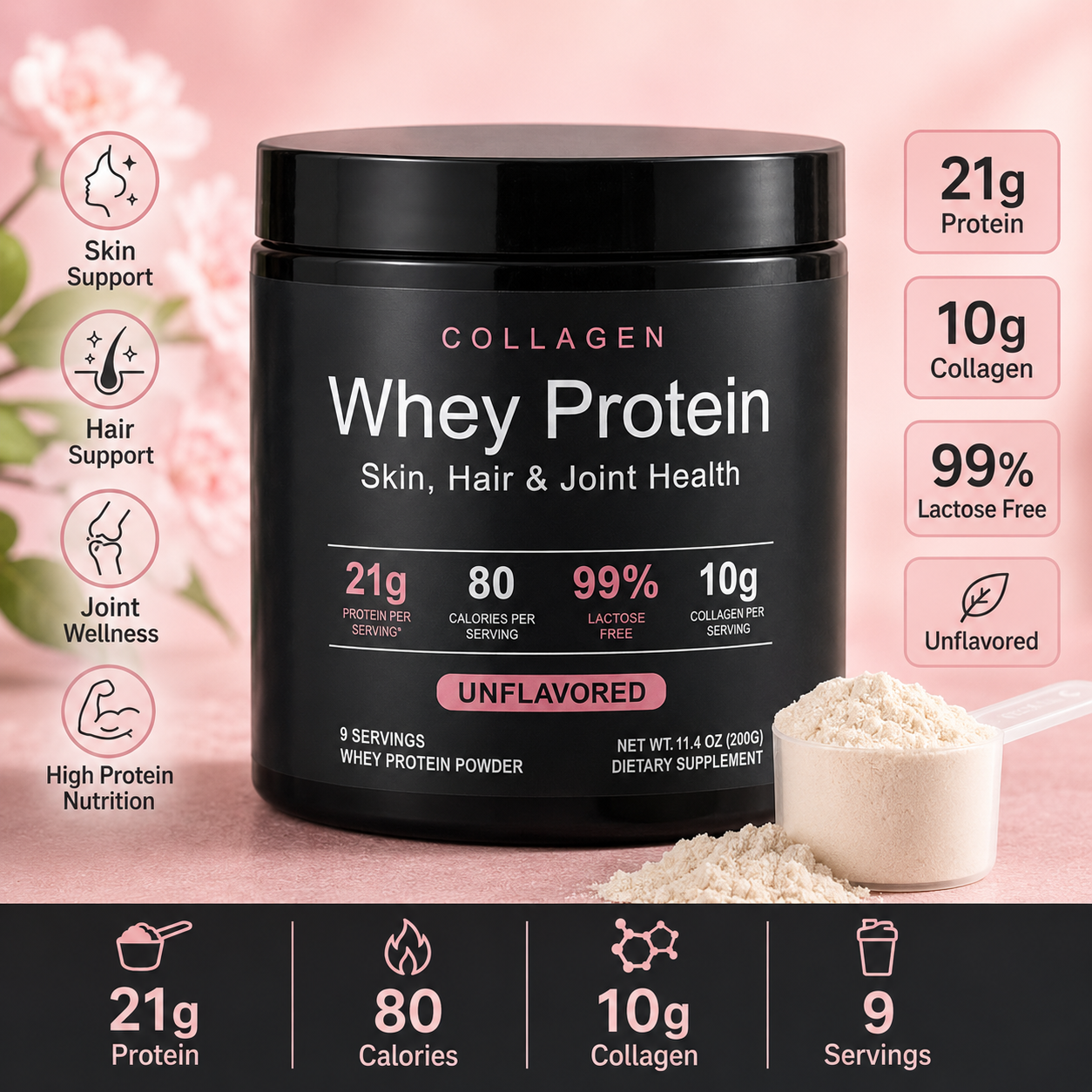 Nutrition For Fitness - Collagen Whey Protein Powder 21g Protein