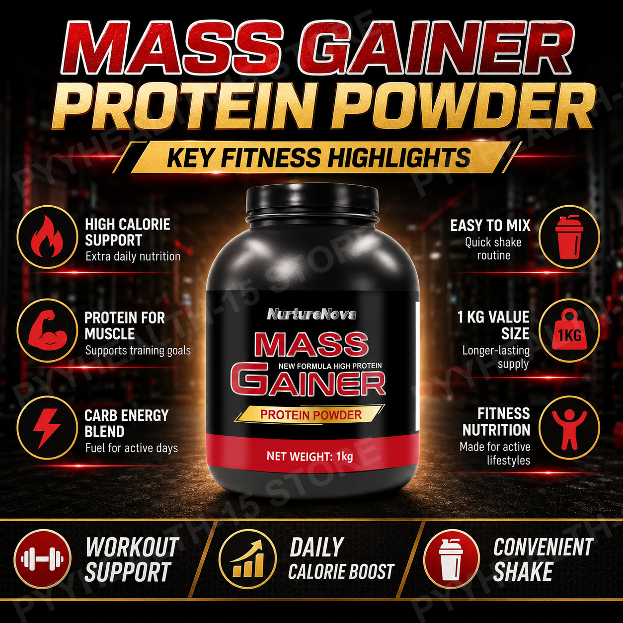 Nutrition For Fitness - Mass Gainer Protein Powder 1kg Chocolate